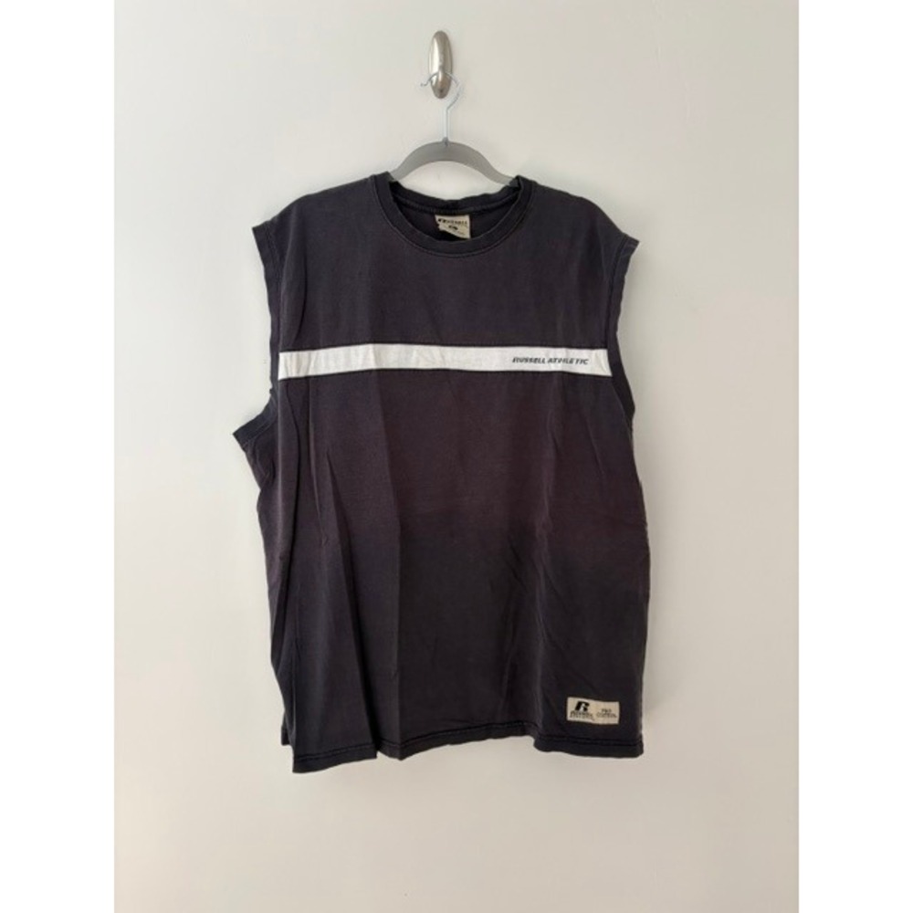 VTG Russell Athletic Pro Cotton Sleeveless Muscle Tee Slate Gray White Stripe XL